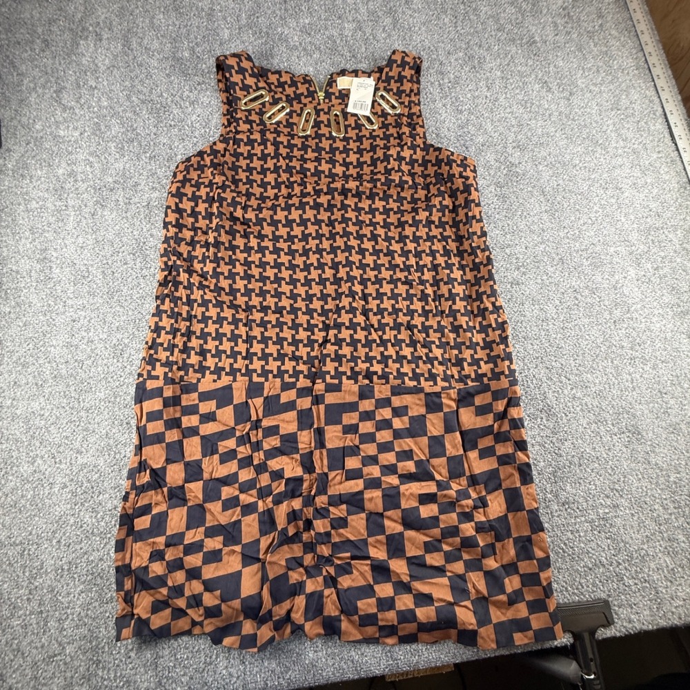 Michael Kors Brown Black Houndstooth Checkered Shift Dress XL MH38S78CC6